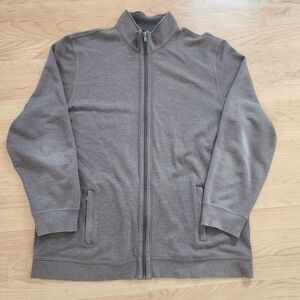 Haggar Men's Zip-Up Heathered Brown Full-Zip Sweater Jacket